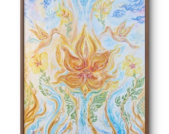 Jardin de jasmin - impression d'art à partir de peinture originale sur toile - oeuvre d'art personnalisée unique peinte sous tension