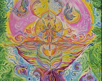 Shakti-Cosmic-Island Bubble - Stampa artistica da dipinto originale su tela - Pezzo d'arte unico, dipinto energizzato e personalizzato