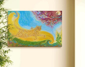 Transcendance - Flowing Tiger - Artprint from Original Painting on Canvas - Unique Energized Painted Customized Art