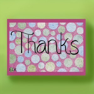 Pinke, blaue und gelbe Polka Dots Dankeskarte - Hergestellt aus Original Illustration von Emily Kim