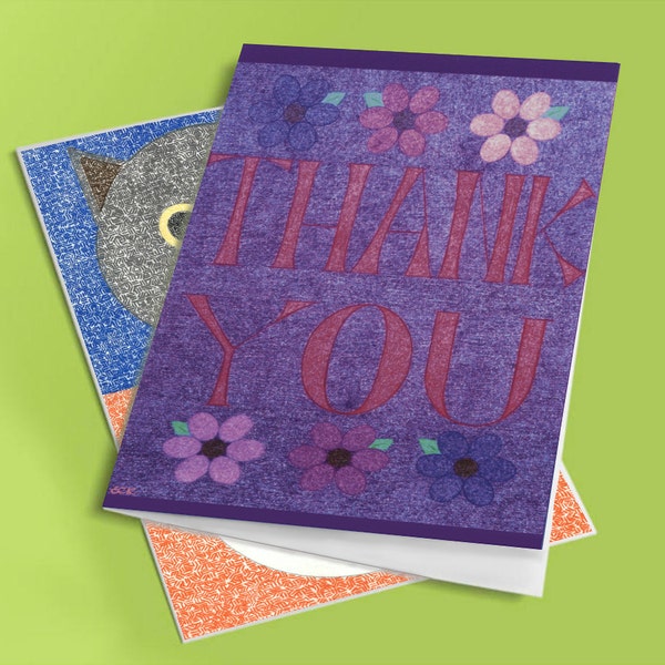 Thank you with flowers - Produced from Original Illustration by Emily Kim - Blank Glossy Greeting Card