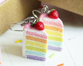 Rainbow Cake Earrings: Handmade Polymer Clay Food Jewelry