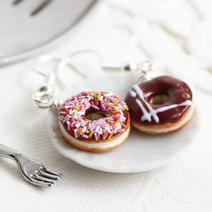 Chocolate Doughnut Earrings,Polymer Clay Food Earrings,Cute Food Jewellery,Clay Dangle Earrings,Handmade Clay Gift,Mini Doughnut Dangles