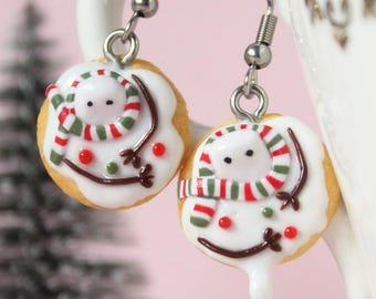 Melting Snowman Cookie Earrings: Polymer Clay Christmas Jewelry