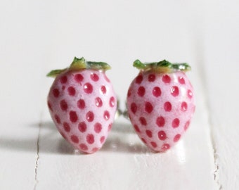 Strawberry Earrings - Pineberry Stud Earrings - Polymer Clay Food Jewelry - Summer Earrings - Fruit Earrings - Gifts for Her