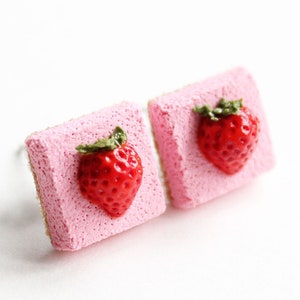 Strawberry Cheesecake Earrings, Miniature Food Jewelry, Cake Earrings, Pink Cake Earrings