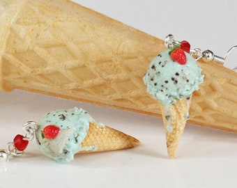 Ice-Cream Cone Earrings - Miniature Food Jewellery - Polymer Clay Food Earrings
