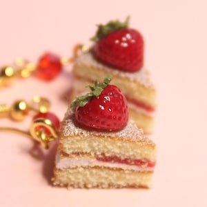 Handmade Victoria Sponge Cake Earrings: Polymer Clay Dessert Jewelry