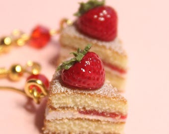 Handmade Victoria Sponge Cake Earrings: Polymer Clay Dessert Jewelry