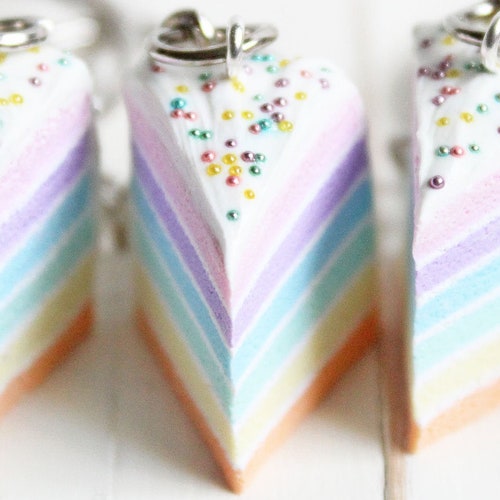 Rainbow Cake Keychain // Polymer Clay Food // Miniature Food Etsy