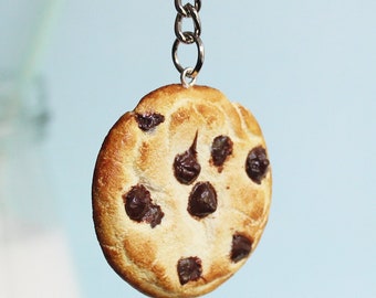 Handmade Polymer Clay Chocolate Chip Cookie Keyring: Food Charm Gift