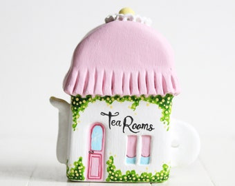 Miniature Tea Rooms Clay House Sculpture - Mini Illustrated Teapot House - Naive Art - Air Dry Clay Gift