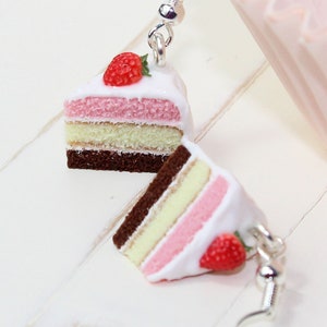 Neapolitan Cake Earrings,Cake Slice Earrings,Cute Clay Jewelry,Dangle Food Earrings, Novelty Jewelry,Polymer Clay Earrings - Maive Ferrando