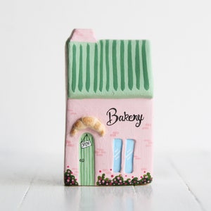 Miniature Bakery Sculpture, Illustrated Air Dry Clay Ornament, Little Pink Clay Shop, Cute Small Clay Building, Collectible, Pink Clay House