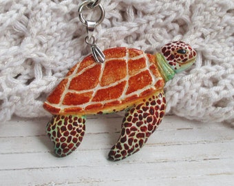 Handmade Polymer Clay Sea Turtle Keychain: Ocean Animal Charm