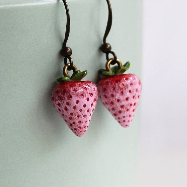 Strawberry Earrings - Fruit Earrings - Food Jewelry - Fruit Jewelry - Tropical Jewelry - Food Themed Gifts - Rustic Boho Fruit Jewelry