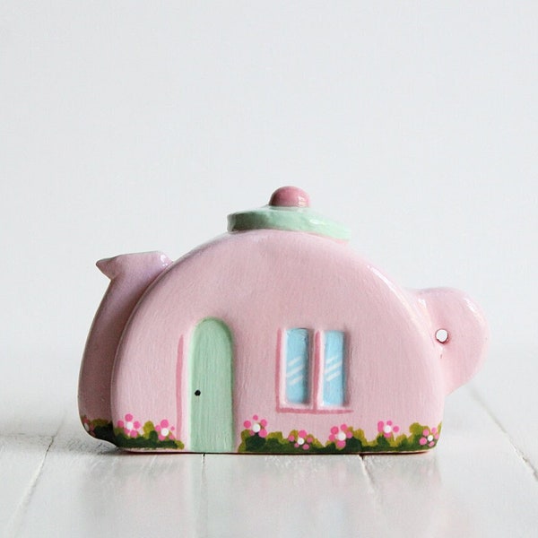 Miniature Clay Teapot House Sculpture - Mini Illustrated Little House - Naive Art - Air Dry Clay Gift