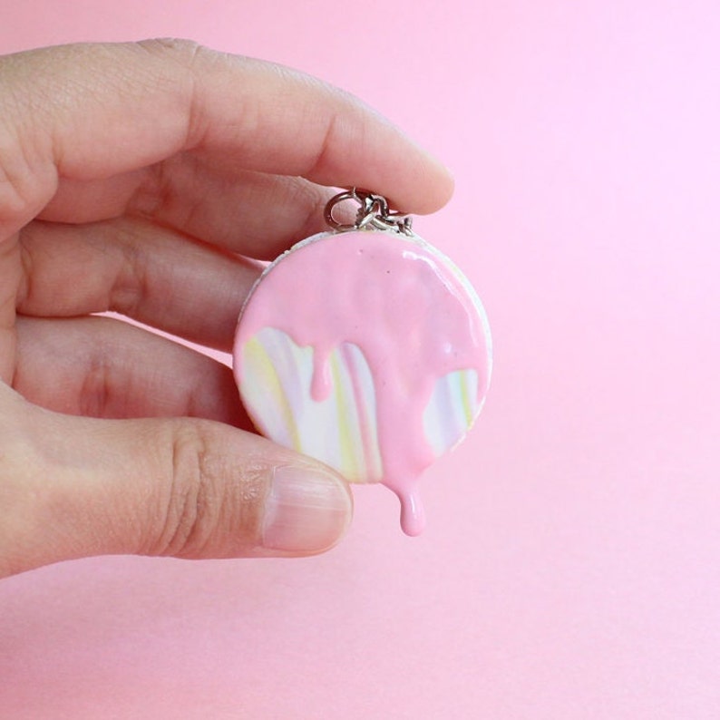 Polymer Clay Macaron Keychain, Fimo Food, Food Jewelry, Macaron Jewelry, Macaron Charm, Polymer Clay Macaron, Fimo Macaron, Pink Macaron image 2