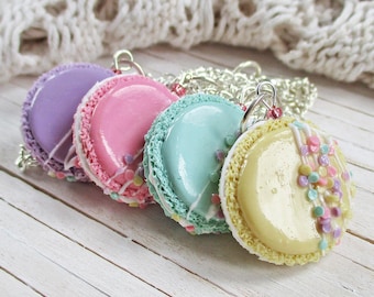 French Macaron Necklace – Polymer Clay Food Jewelry Pendant