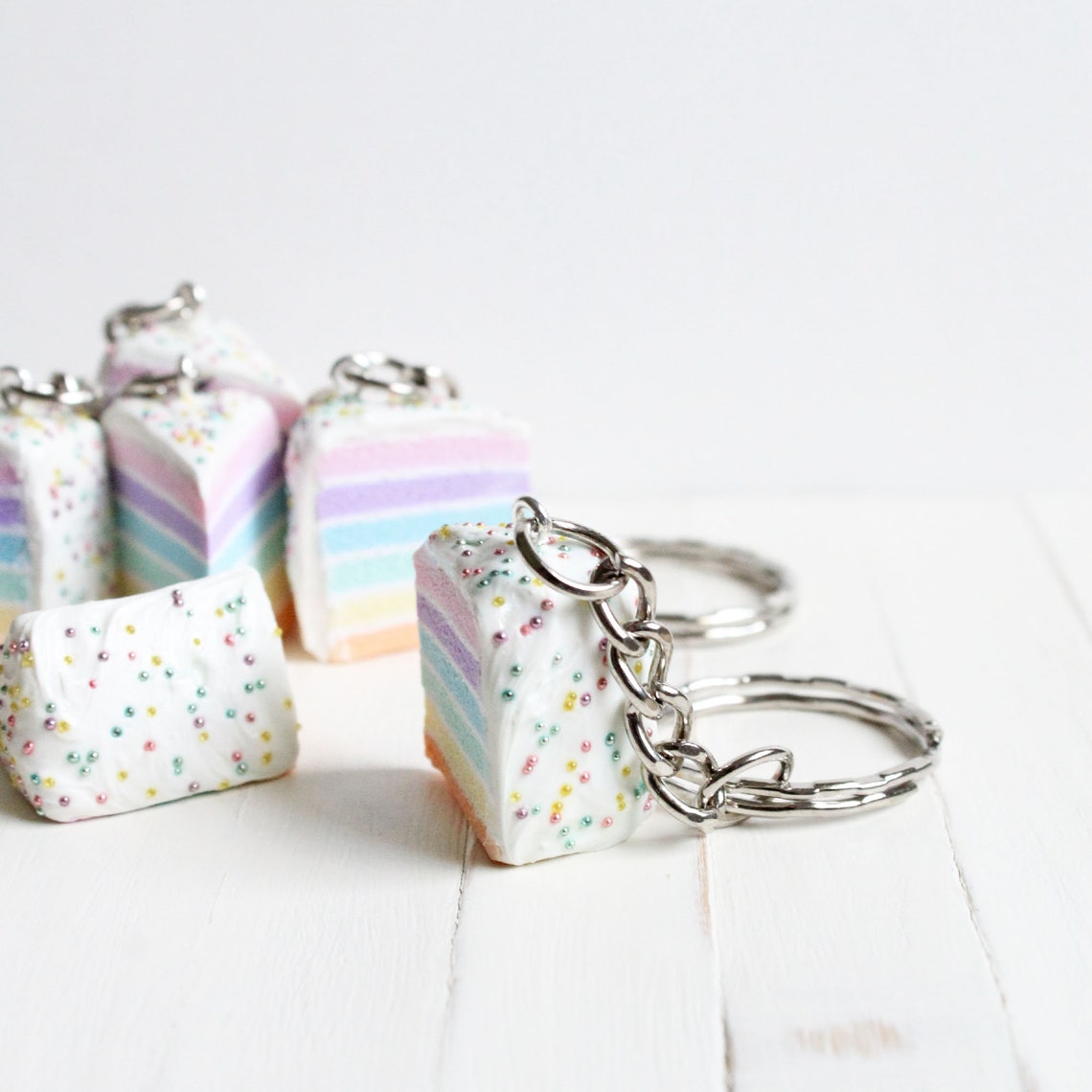Rainbow Cake Keychain Cake Charm Food Charm Food Jewelry Etsy