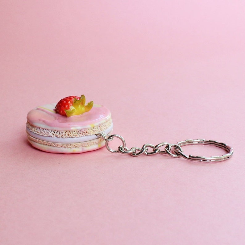 Polymer Clay Macaron Keychain, Fimo Food, Food Jewelry, Macaron Jewelry, Macaron Charm, Polymer Clay Macaron, Fimo Macaron, Pink Macaron image 3