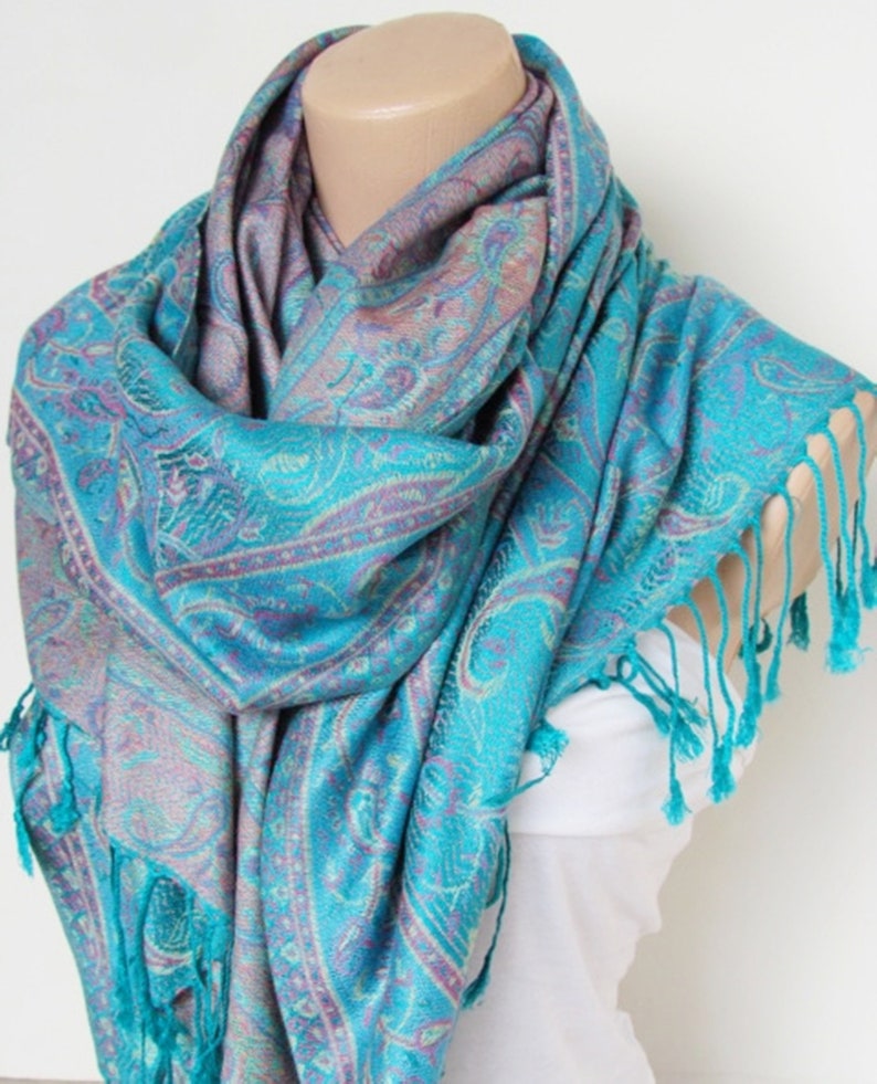 Turquoise Pashmina Scarf Oversize Shawl Wrap Stole Gift For | Etsy