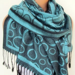 Turquoise and Black Pashmina Scarf Oversize Scarf Fall Winter Scarf Large Scarf Women Fashion Accessories Christmas Gift Ideas For Her