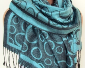 Turquoise and Black Pashmina Scarf Oversize Scarf Fall Winter Scarf Large Scarf Women Fashion Accessories Christmas Gift Ideas For Her