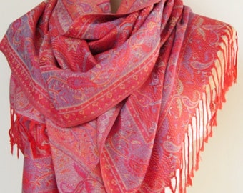 Roter Pashmina Schal Oversize Schal Wrap Stola Geschenk für Mütter Weihnachten Brautjungfer Frauen Accessoires Herbst Winter große Urlaub Mode