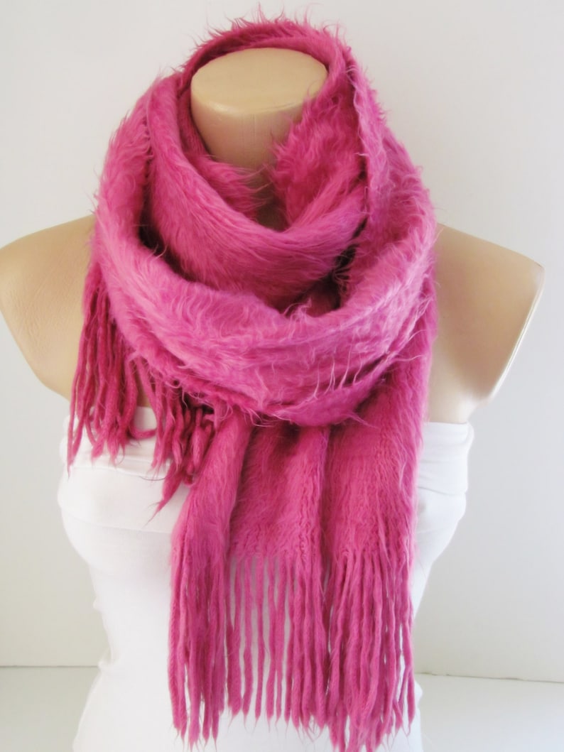 Pink Knitted Fabric Scarf Shawl Scarf Winter Fashion Scarf Headband Neck Warmer Long Scarf Infinity Scarf zdjęcie 4