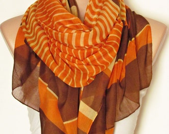 Bufanda a rayas de gran tamaño marrón amarillo anaranjado-otoño moda bufanda-diadema-Pareo-Infinity bufanda - playa pareo largo bufanda-nueva temporada