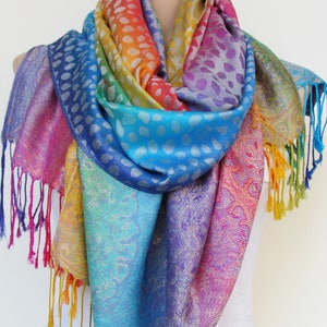 Pashmina Scarf Shawl Oversize Rainbow Scarf Fall Winter Women Fashion Accessories Boho Ombre Scarf Holiday Christmas Gifts For Her For Women image 7