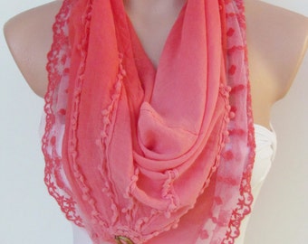 Red Scarf -Triangle Shawl Scarf-New Season-Lace Scarf-Necklace-Pashmina Scarf- Neckwarmer- Infinity Scarf