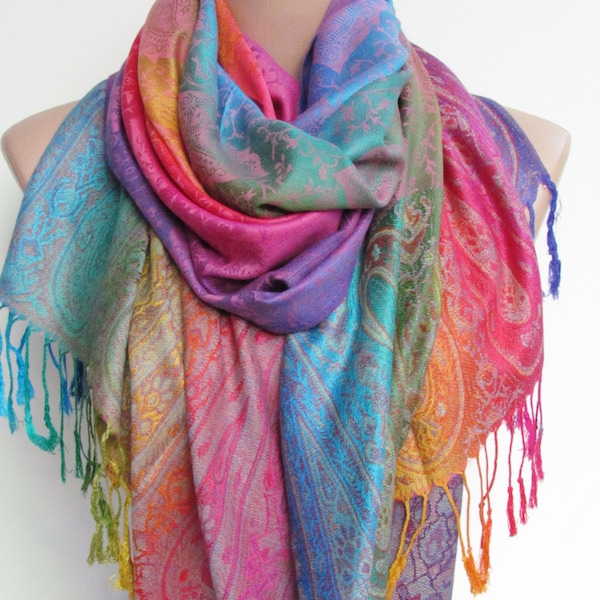 Pashmina Scarf Shawl Oversize Rainbow Scarf Fall Winter Women Fashion Accessories Boho Ombre Scarf Holiday Christmas Gifts For Her For Women