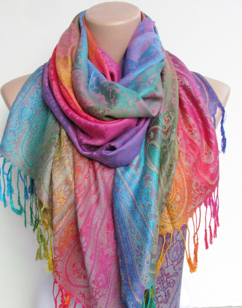 Pashmina Scarf Shawl Oversize Rainbow Scarf Fall Winter Women Fashion Accessories Boho Ombre Scarf Holiday Christmas Gifts For Her For Women image 1