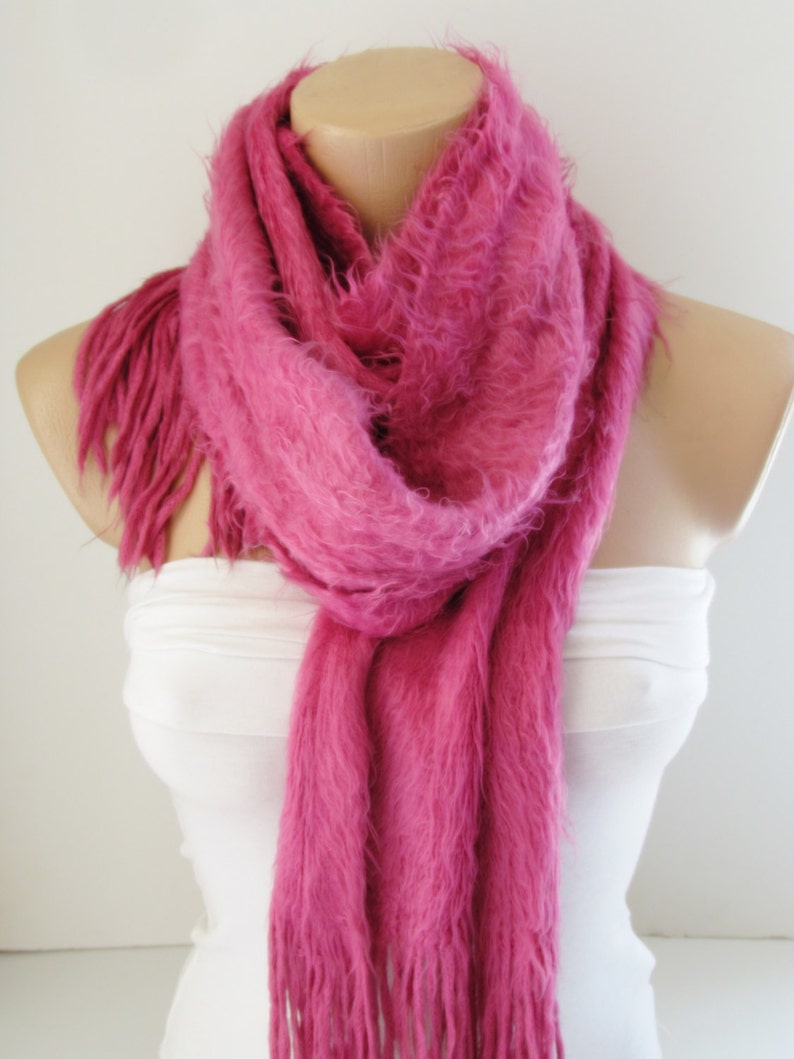 Pink Knitted Fabric Scarf Shawl Scarf Winter Fashion Scarf Headband Neck Warmer Long Scarf Infinity Scarf zdjęcie 3