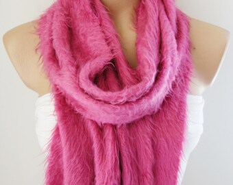 Pink Knitted Fabric Scarf - Shawl Scarf - Winter Fashion Scarf - Headband - Neck Warmer - Long Scarf - Infinity Scarf