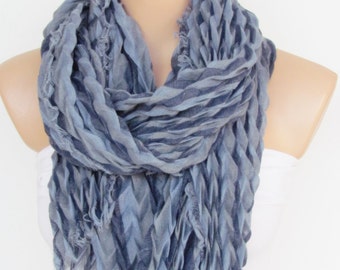 Gray and Blue Long Scarf -Shawl Scarf-New Season-Necklace-Cowl- Neckwarmer- Infinity Scarf-Mother's Day Gift