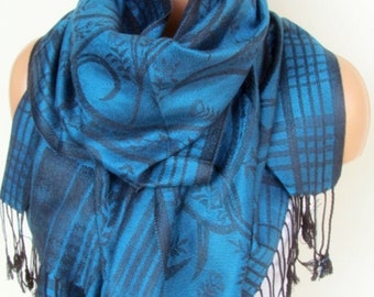 Azul marino y negro Pashmina bufanda oversize chal envoltura robó regalo para las madres Navidad dama de honor mujeres accesorios otoño invierno moda