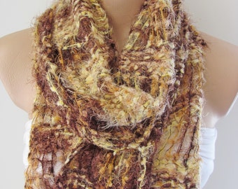 Brown Color Knitted Fabric Scarf - Shawl Scarf - Winter Fashion Scarf -Fringed Scarf - Infinty Scarf - Neck Warmer