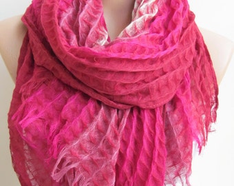 Pink Fuchsia and Cream Long Scarf -Shawl Scarf-New Season-Necklace-Cowl- Neckwarmer- Infinity Scarf-Mother's Day Gift
