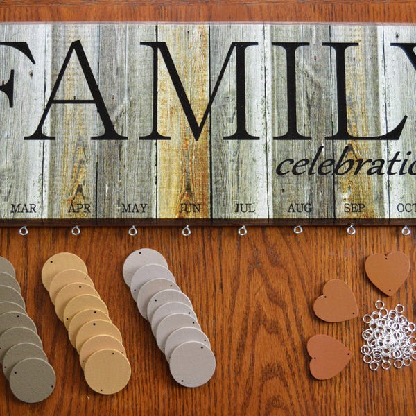 Family birthday wooden calendar sign, Rustic Wood Look Family Celebrations birthday reminder kit, Mothers Day, Fathers Day, Grandparent day