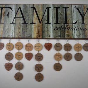 Family Birthday Board, Rustic Wood Look Celebrations, Personalized and Assembled FBRCP, grandparent gift, Mothers, Fathers, birth, calendar
