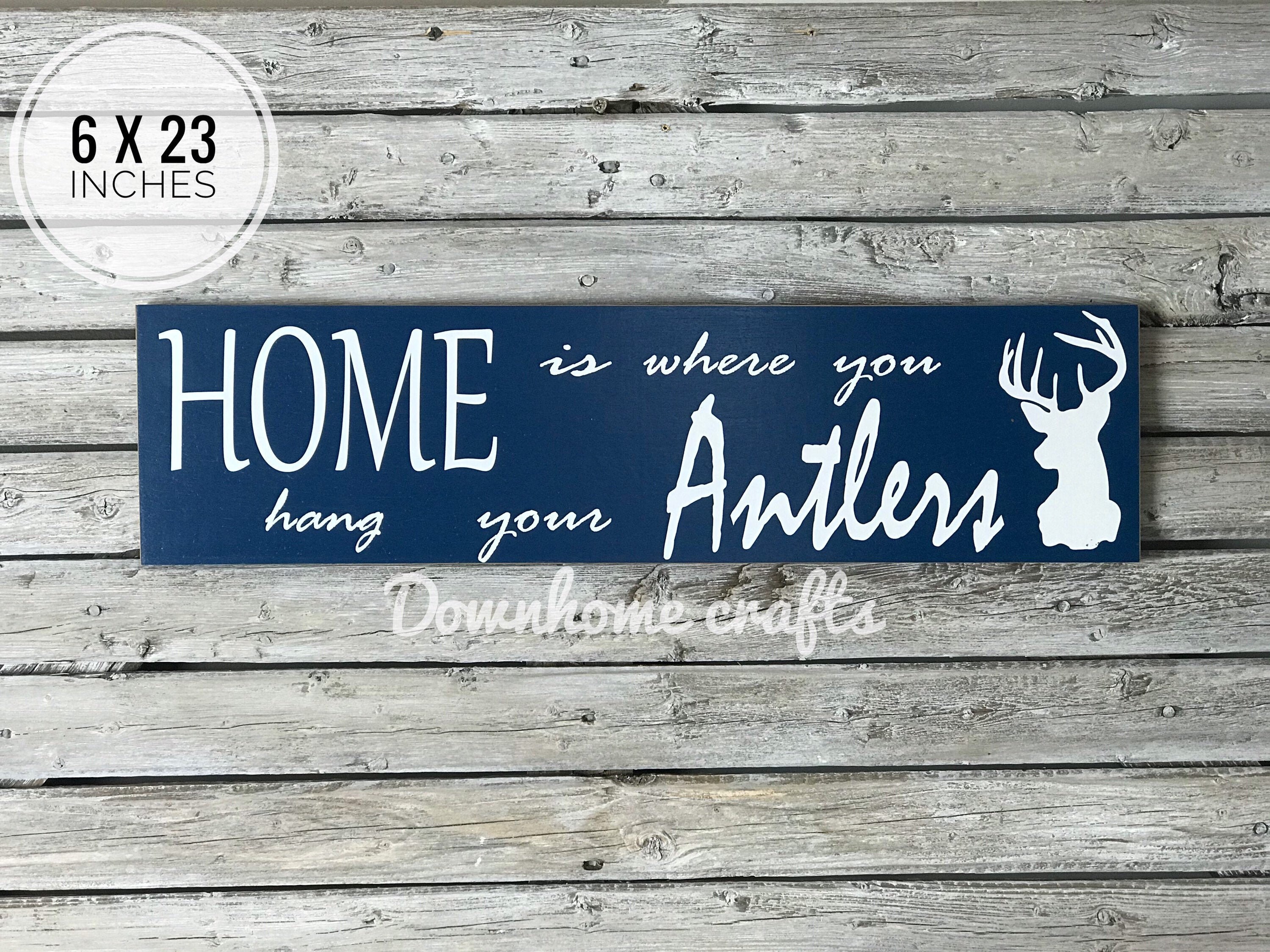 Deer hunting sign Home Deer sign Antlers wall hanging Etsy