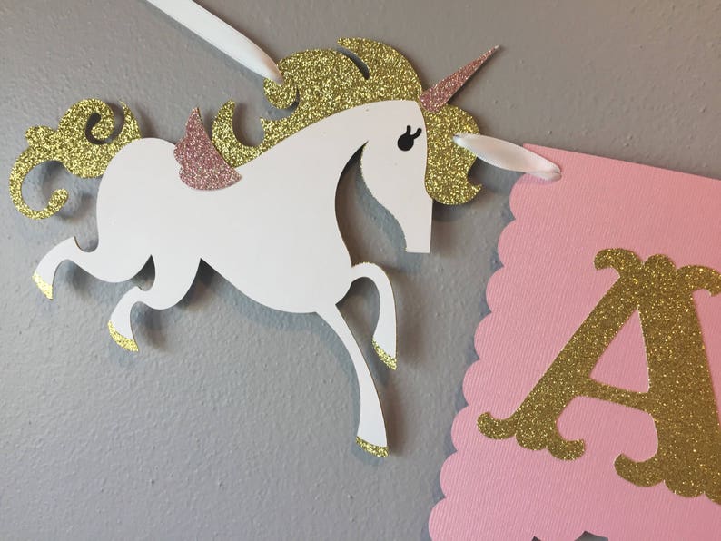 Unicorn Name Banner, unicorn baby shower, unicorn first birthday, unicorn birthday, unicorn party, unicorn decor, Light PINK and GOLD image 2