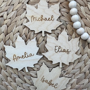 Thanksgiving place cards, personalized place cards, leaf place cards, thanksgiving decor, thanksgiving tablescape, maple leaf wood