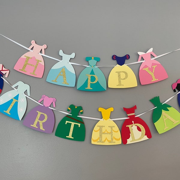 Princess banner, Princess dress banner, paper princess dress, Princess party, princess sign, princess birthday, happy birthday banner