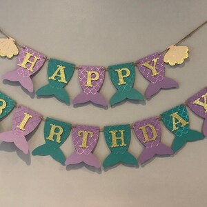 Mermaid birthday banner, mermaid tail banner, first birthday, mermaid party, under the sea, mermaid banner, PURPLE, TEAL, and GOLD