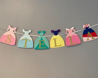 Princess name banner, Princess dress banner, paper princess dress, Princess party, princess sign, princess birthday, happy birthday banner