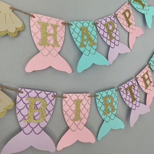 Mermaid birthday banner, mermaid tail banner, first birthday, mermaid party, under the sea, mermaid banner, PURPLE, TEAL, PINK, and gold image 3